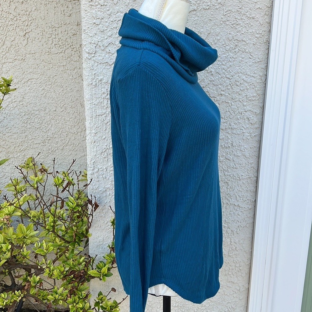 💚LOFT Green Teal Cowl Neck Turtleneck Tunic Sweater Size S - Picture 3 of 8